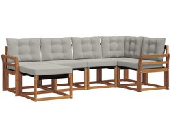 vidaXL - Buiten - bank - set - met - kussen - 6 - pcs - Natuurlijk - en - Licht - Grijs