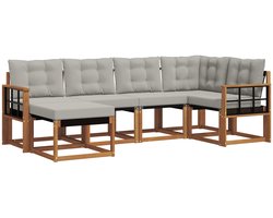 vidaXL - Buiten - bank - set - met - kussen - 6 - pcs - Natuurlijk - en - Licht - Grijs