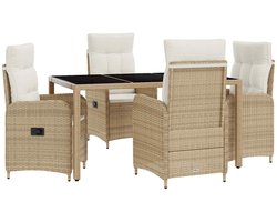 vidaXL - Buiten - Eettafel - Set - 5 - pcs - Beige - en - Crème - Wit - 150 - x - 90 - x - 75 - cm