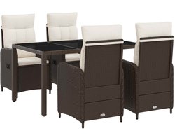 vidaXL - Buiten - Eettafel - Set - 5 - pcs - Bruin - en - Crème - Wit - 150 - x - 90 - x - 75 - cm