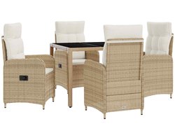 vidaXL - Buiten - Eettafel - Set - 5 - st - Beige - en - Crème - Wit - poly - rattan