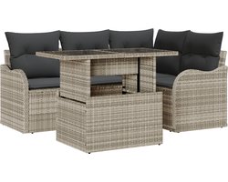vidaXL - Buiten - Eettafel - Set - 5 - st - Lichtgrijs - Poly - rattan