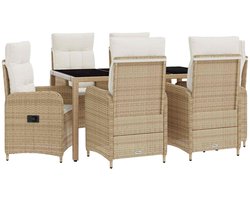 vidaXL - Buiten - Eettafel - Set - 7 - pcs - Beige - en - Crème - Wit - 150 - x - 90 - x - 75 - cm
