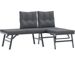 vidaXL Buitendecoratie - Tuinbank - Tuinbanken met kussens 2 st gepoedercoat staal zwart - Lounge Set - Tuinset - Balkonset