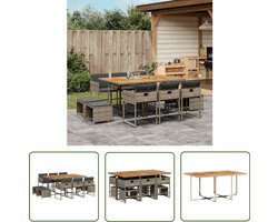vidaXL Buitendecoratie - Tuinset - 11-delige Tuinset met kussens poly rattan grijs - Lounge Set - Patio Furniture - Poly Rattan