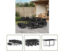 vidaXL Buitendecoratie - Tuinset - 11-delige Tuinset met kussens poly rattan zwart - Lounge Set - Patio Furniture - Eetkamerset
