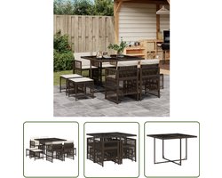 vidaXL Buitendecoratie - Tuinset - 9-delige Tuinset met kussens poly rattan bruin - Lounge Set - Patio Furniture - Ratan Meubilair