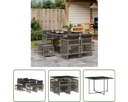 vidaXL Buitendecoratie - Tuinset - 9-delige Tuinset met kussens poly rattan grijs - Lounge Set - Patio Furniture - Outdoor Dining Set