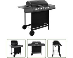 vidaXL Buitengoed - Gasbarbecue - Gasbarbecue met 6 branders zwart - Bbq - Barbecues - Stainless Steel