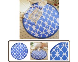 vidaXL Buitenkleed - 160 cm - Blauw en Wit Tuintapijt - Outdoor Tapijt - Patio Tapijt - Veranda Tapijt - Terras Tapijt