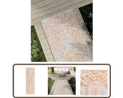 vidaXL Buitenkleed - 80x250 cm - Oranje en Wit Tuintapijt - Buitentapijt - Terrasdecoratie - Patiodekoration - Outdoorvloerbedekking