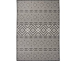 vidaXL Buitenkleed met patroon platgeweven 120x170 cm zwart - Buitenkleed - Buitenkleden - Tuinkleed - Platgeweven Buitenkleed