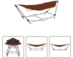 vidaXL Buitenleven - Hangmat - Hangmat met inklapbare standaard bruin - Tuindecoratie - Lounge - Relaxen