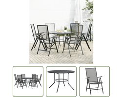 vidaXL Buitenleven - Tuinmeubilair - 7-delige Tuinset verstelbaar gepoedercoat staal antraciet - Lounge Set - Bistro Set - Antraciet Kleur