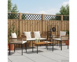 vidaXL - Buitenmeubels - set - met - kussen - Beige - en - Crème - Wit - poly - rattan