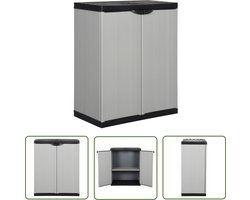 vidaXL Buitenschrank - Tuinkast - Tuinkast met 1 schap 68x40x85 cm grijs en zwart - Opbergbox - Pvc Kast - Grijze Kast