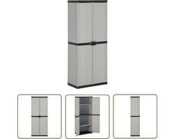 vidaXL Buitenschrank - Tuinkast - Tuinkast met 3 schappen 68x40x168 cm grijs en zwart - Opslagkast - Pvc Kast - Grijze Kast