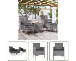 vidaXL Buitensmeubilair - Bistroset - 5-delige Bistroset poly rattan en gehard glas grijs - Lounge Set - Terrassenstoel - Eetkamerstoelen