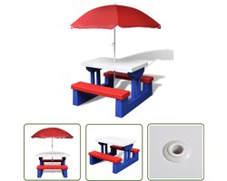 vidaXL Buitentafel - Kinderpicknicktafel - Kinderpicknicktafel met banken en parasol meerkleurig - Speeltafeltje - Kidsmeubilair - Tuintafels