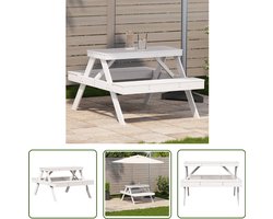 vidaXL Buitentafel - Picknicktafel - Picknicktafel 105x134x75 cm massief grenenhout wit - Houten Tafel - Grenenhouten Tafel - Witte Tafel