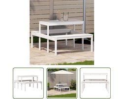 vidaXL Buitentafel - Picknicktafel - Picknicktafel 110x134x75 cm massief grenenhout wit - Grenenhouten Tafel - Witte Tafel - Tuintafel