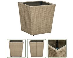 vidaXL Buitentafel - Salontafel - Salontafel 41,5x41,5x44 cm poly rattan en gehard glas beige - Ratan Tafel - Kunststof Tafel - Patio Set
