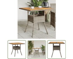 vidaXL Buitentafel - Tuin Tafel - Tuintafel met acaciahouten blad 80x80x75 cm poly rattan grijs - Eetkamertafel - Acacia Hout - Poly Rattan