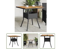 vidaXL Buitentafel - Tuin Tafel - Tuintafel met acaciahouten blad 80x80x75 cm poly rattan zwart - Acacia Hout - Poly Rattan - Zwarte Tafel