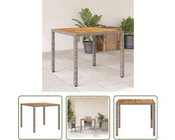 vidaXL Buitentafel - Tuin Tafel - Tuintafel met acaciahouten blad 90x90x75 cm poly rattan grijs - Eetkamertafel - Patio Set - Acacia Hout