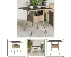 vidaXL Buitentafel - Tuin Tafel - Tuintafel met glazen blad 80x80x75 cm poly rattan beige - Eetkamertafel - Patio Set - Terrastuin