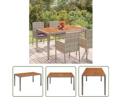 vidaXL Buitentafel - Tuin Tafel - Tuintafel met houten blad 150x90x75 cm poly rattan grijs - Eetkamertafel - Patio Set - Acacia Hout