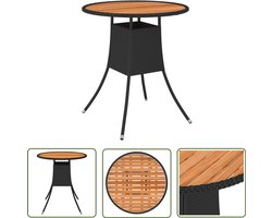 vidaXL Buitentafel - Tuin Tafel - Tuintafel Ø70 cm poly rattan en massief acaciahout zwart - Eetkamerset - Acacia Houten Tafel - Ratan Tafel