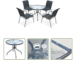 vidaXL Buitentafel - Tuinmeubilair - 5-delige Tuinset staal zwart - Lounge Set - Bistroset - Terrassenstoel