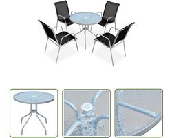 vidaXL Buitentafel - Tuinmeubilair - 5-delige Tuinset staal zwart - Lounge Set - Terrassenset - Bistro Set
