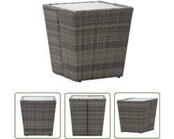 vidaXL Buitentafel - Tuinstoel - Theetafel 41,5x41,5x43 cm poly rattan en gehard glas grijs - Patio Set - Lounge Set - Balkon Meubel