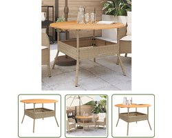 vidaXL Buitentafel - Tuintafel - Tuintafel met acaciahouten blad Ø110x71 cm poly rattan beige - Patiotafel - Ratan Tafel - Acacia Hout
