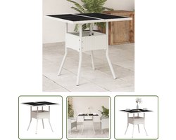 vidaXL Buitentafel - Tuintafel - Tuintafel met glazen blad 80x80x75 cm poly rattan wit - Eetkamertafel - Patio Set - Garden Furniture