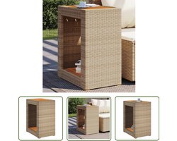 vidaXL Buitentafel - Tuintafels - Tuinbijzettafel met houten blad 60x40x75 cm poly rattan beige - Loungetafel - Patioset - Garden Furniture