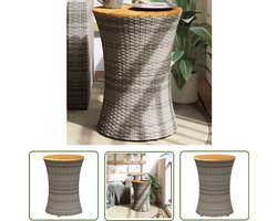 vidaXL Buitentafels - Tuinbijzettafel - Tuinbijzettafel trommelvormig poly rattan en massief hout grijs - Patiotafel - Bistrotafel - Ratan Tafel
