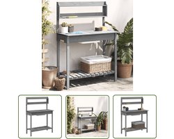 vidaXL Buitentafeltje - Oppottafel - Oppottafel met spoelbak 147,5x44x139,5 cm vurenhout grijs - Tuintafel - Hout - Vurenhout