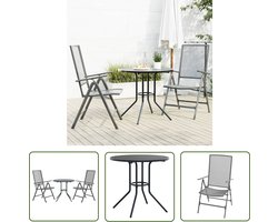 vidaXL Buitentijd - Tuinmeubilair - 3-delige Tuinset verstelbaar gepoedercoat staal antraciet - Lounge Set - Bistro Set - Antraciet Kleur