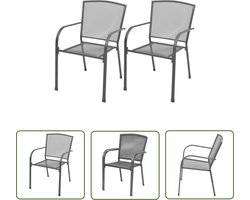 vidaXL Buitentoel - Tuinstoel - Tuinstoelen stapelbaar 2 st staal grijs - Lounge Stoel - Stapelstoel - Metaal Tuinmeubel