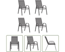 vidaXL Buitentools - Tuinstoelen - Tuinstoelen stapelbaar 4 st textileen stof grijs - Lounge Stoelen - Tuinset - Outdoor Furniture