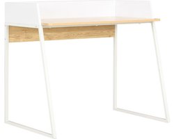 vidaXL - Bureau - 90x60x88 - cm - wit - en - eikenkleurig