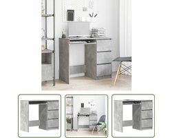 vidaXL Bureau Grijs - Kantoorbureau - Bureau 90x45x76 cm bewerkt hout betongrijs - Houten Bureau - Compact Bureau - Bureau Met Lades