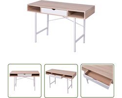 vidaXL Bureau - Kantoormeubilair - bureau met 1 lade eiken en wit - Houten Bureau - Eiken Bureau - Wit Bureau