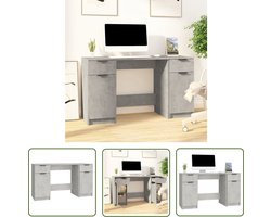 vidaXL Bureau met bijzetkast bewerkt hout betongrijs - Bureau - Houten Bureau - Modern Bureau - Grijze Bureau - Kantoormeubilair