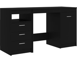 vidaXL Bureau met kast - 140x50x76 cm - Zwart Modern Bureau - Kantoor Bureau - Houten Bureau - Zwarte Bureau - Bureau Met Lade