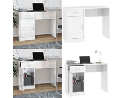 vidaXL - Bureau - met - kast - en - lade - 100x40x73 - cm - bewerkt - hout - hoogglans - wit