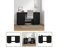 vidaXL Bureau met kastjes - 135x50x75 cm - Zwart Kantoorbureau - Bureau Zwart - Grenenhouten Bureau - Bureau Met Lade - Bureau Met Kastje